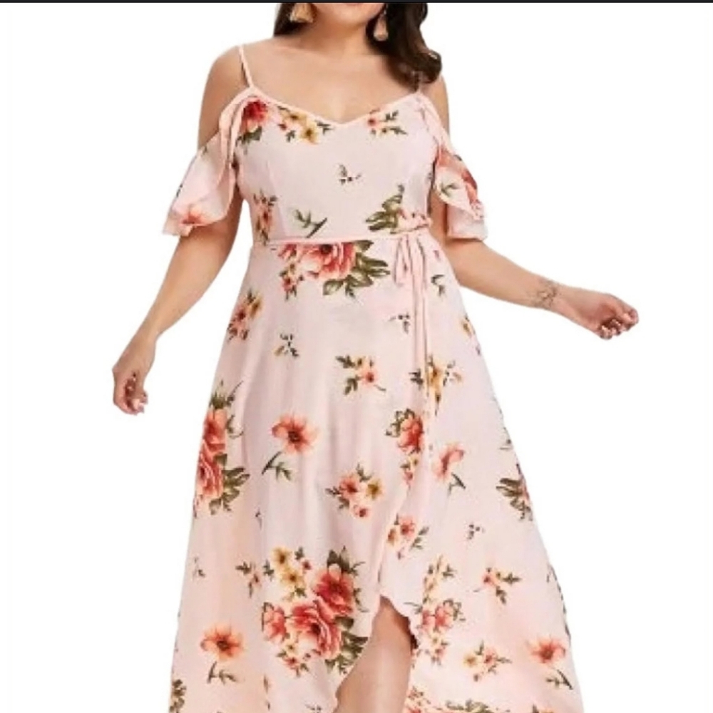 Chiffon Pink Floral Off Shoulder Sundress Size 5X